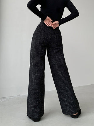 Sequined Tweed Pocket Straight Leg Pants