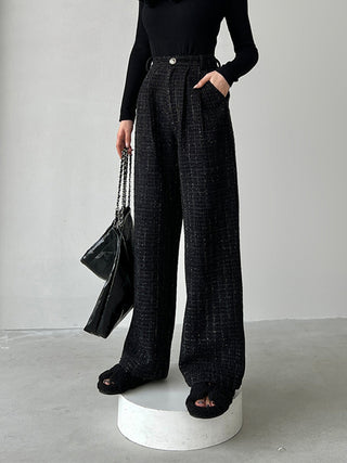 Sequined Tweed Pocket Straight Leg Pants