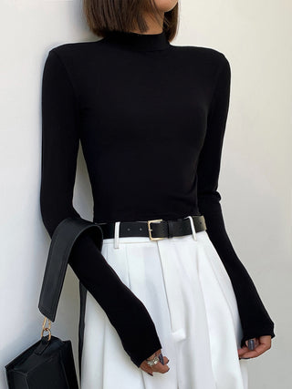 Solid Mock Neck Long Sleeve Crop Top