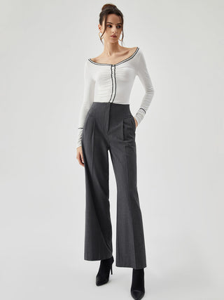 Pocket Pleated Straight Leg Dress Pants