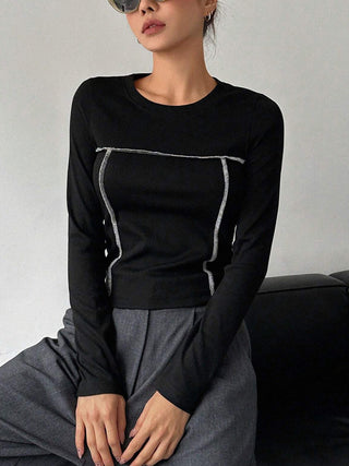 Contrast Trim Crew Neck Long Sleeve Shirt