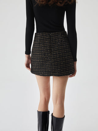 Sequined Zip-back Buttoned Mini Skirt