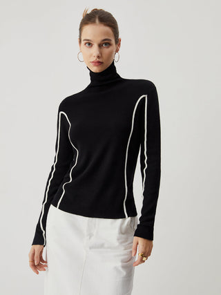 Knit Contrast Trim Turtleneck Top