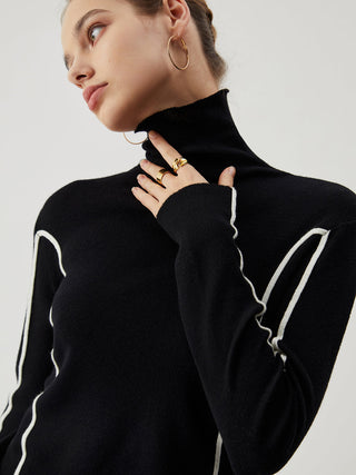 Knit Contrast Trim Turtleneck Top