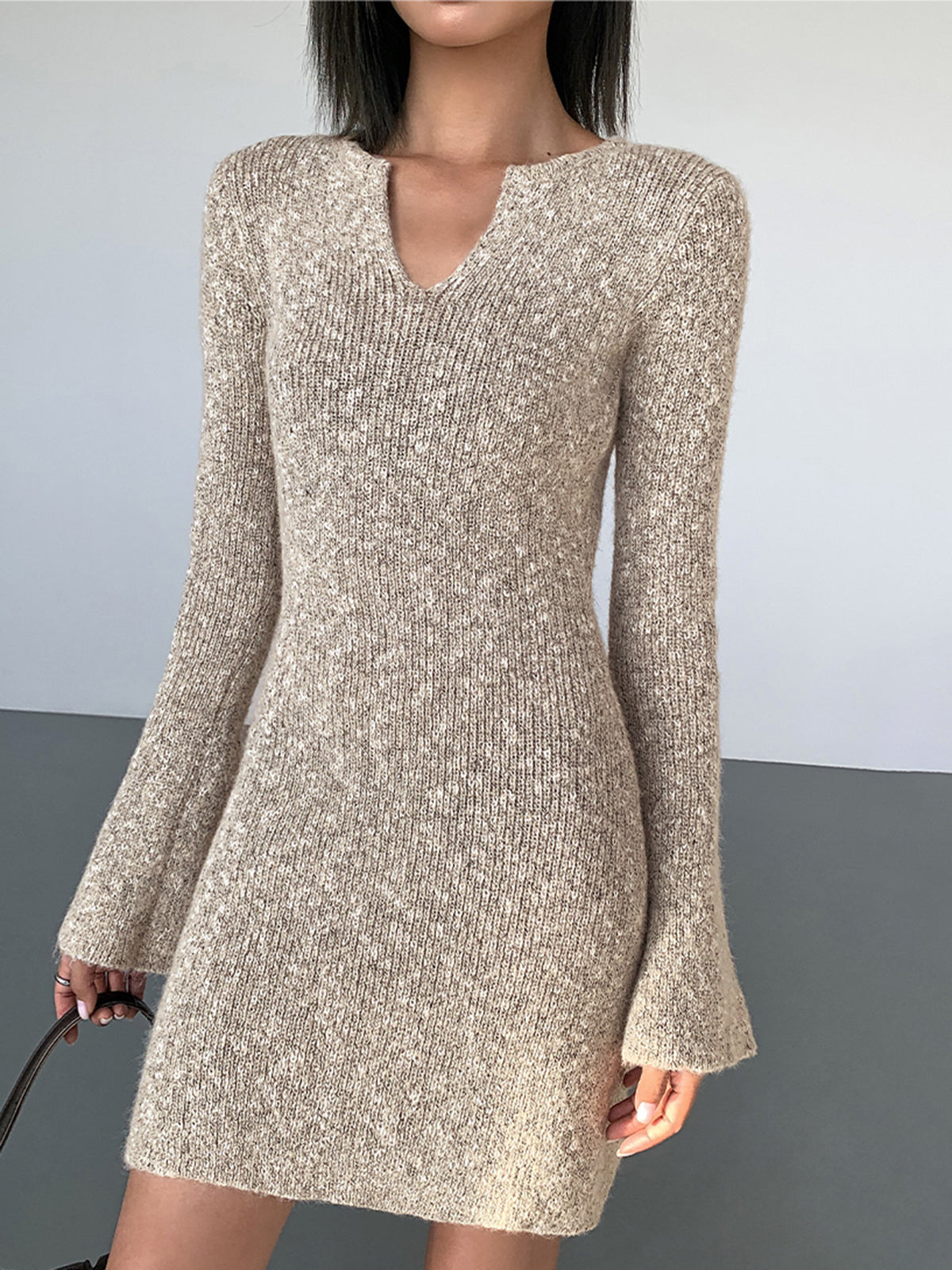 Bodycon V-neck Long Sleeve Mini Knit Dress