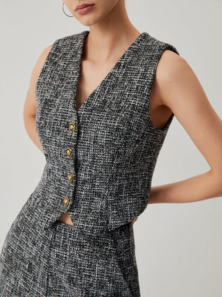 Tweed Metallic Button Vest