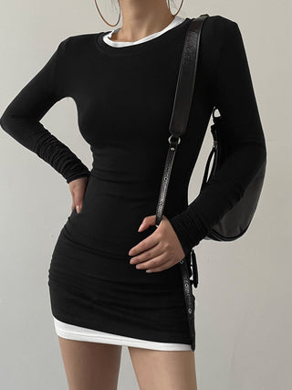 Contrast Binding Bodycon Long Sleeve Knit Mini Dress