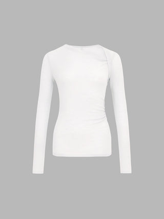 Ribbed Knit Long Sleeve Asymmetric Shirt