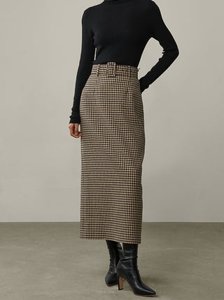 High Waist Houndstooth Midi Skirt