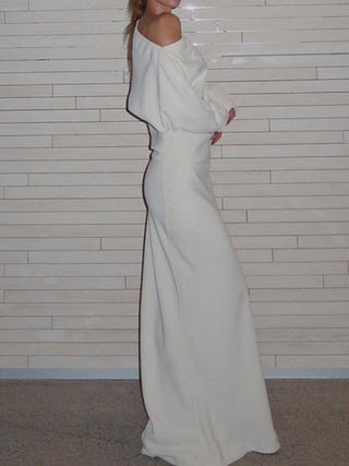 Asymmetrical Off Shoulder Solid Long Sleeve Maxi Dress