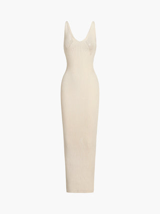 Ribbed Knit V-neck Hollow Cami Maxi Dress