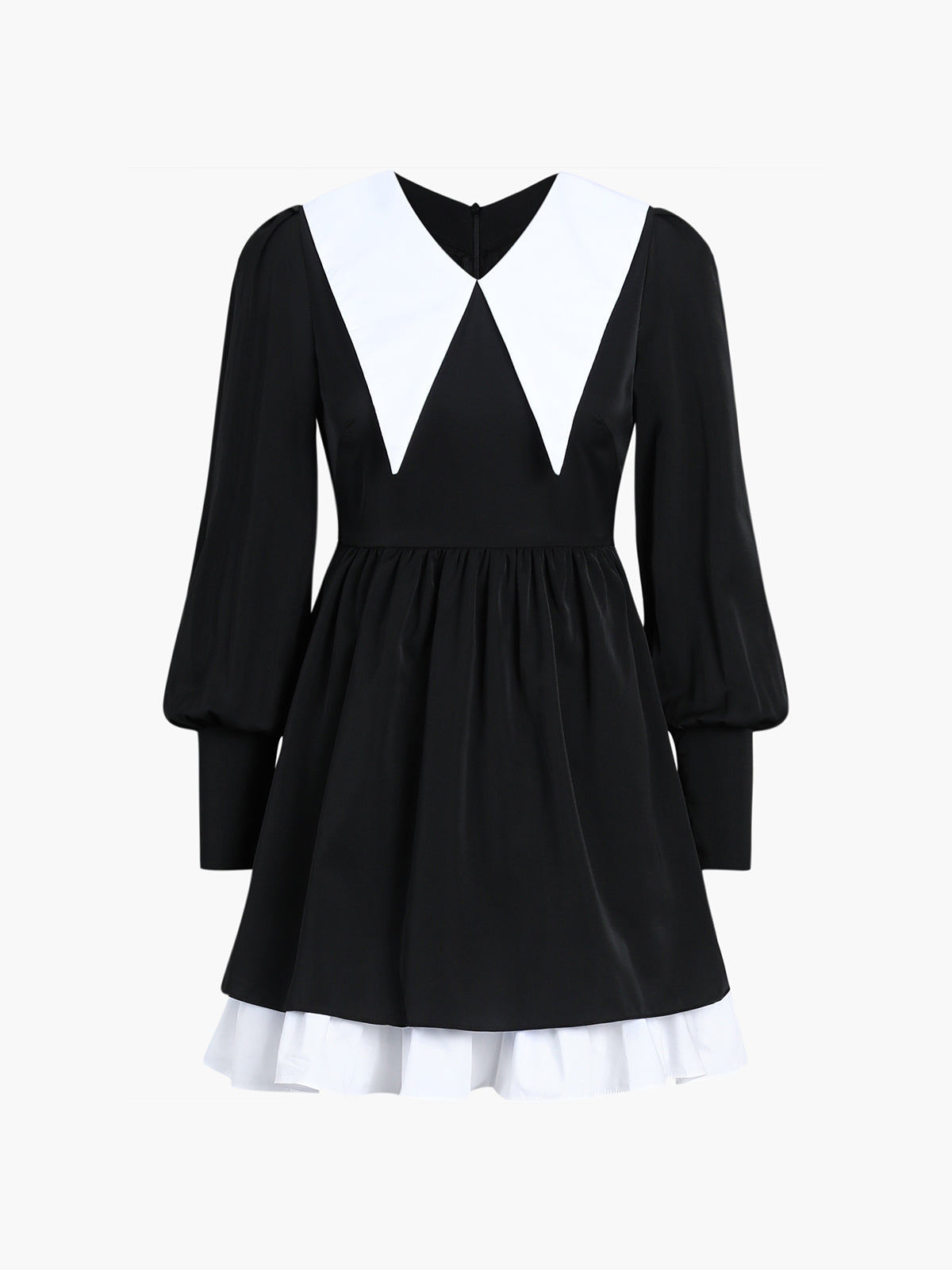 Patchwork Pleated Collar Mini Dress