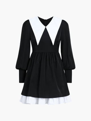 Patchwork Pleated Collar Mini Dress