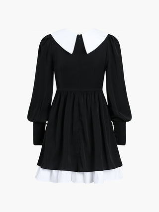 Patchwork Pleated Collar Mini Dress