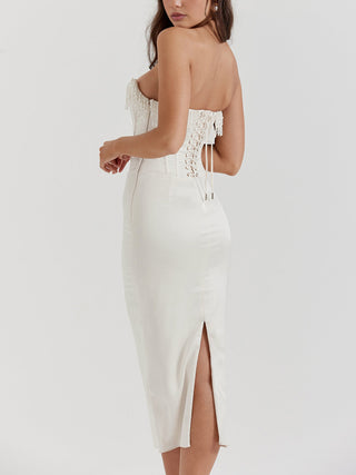 Pearl Decor Strapless Midi Dress