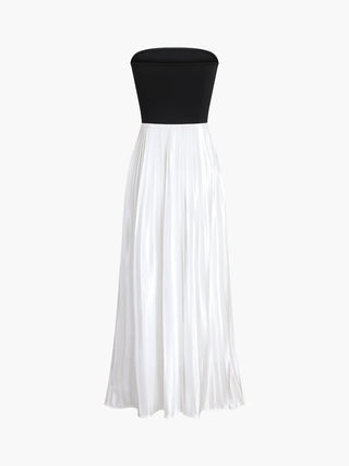 Two Tone Pleated Hem Tune Long Dress