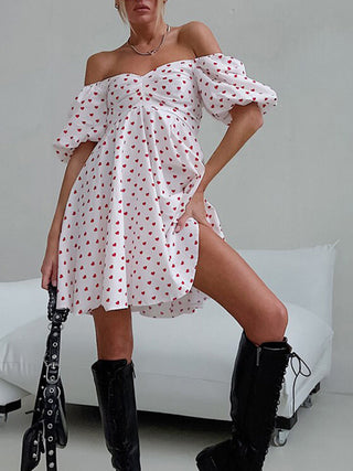 Polka Dot Print Off-Shoulder Short Dress