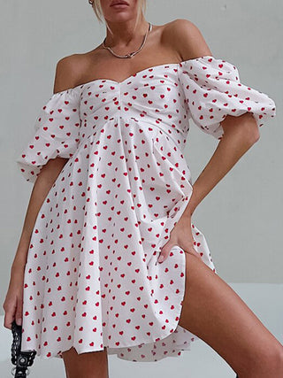 Polka Dot Print Off-Shoulder Short Dress