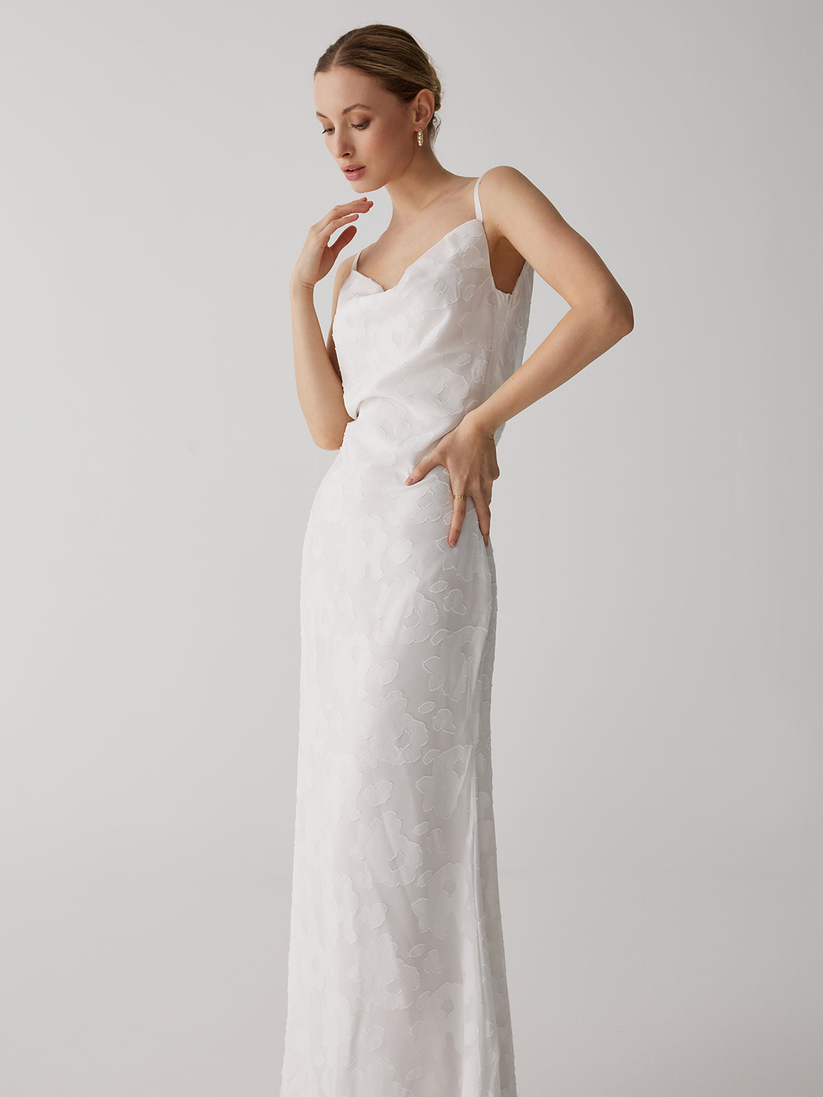 Floral Jacquard Open Back Long Dress