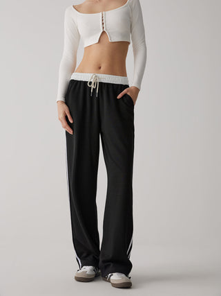 Contrast Waist Wide Leg Pants