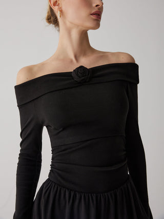 Pleated Off-Shoulder A-Line Short Dress