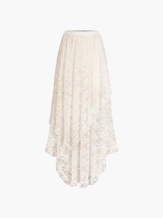 Frenchy Courtship Floral Lace Midi Skirt