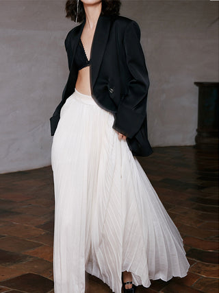 Solid Pleated Maxi Skirt