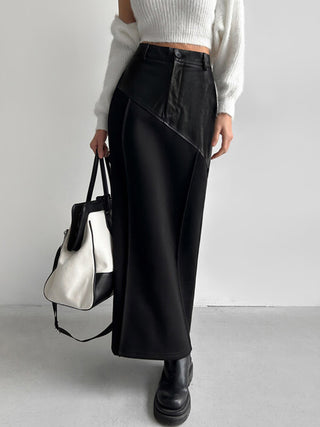 Patchwork Leather High Waist Maxi Skirt