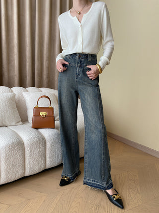 Vintage Denim Button Wide Leg Jeans