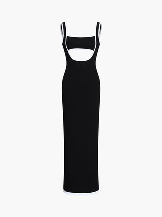 Contrast Trim Cutout Long Sweater Dress