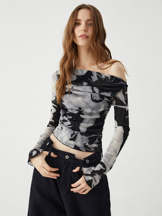 Ink Printed One-Shoulder Top