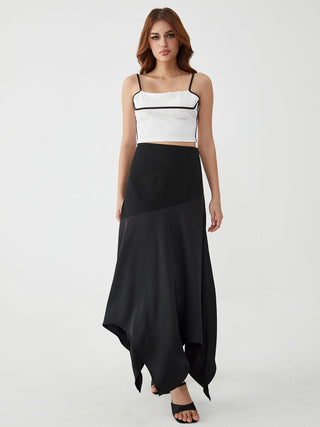 Solid Irregular Hem Maxi Skirt