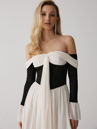 Frenchy Contrast Off-Shoulder Short Dress