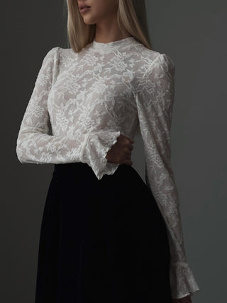 Lace Ruffle Cuff Long Sleeve Shirt