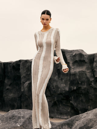 Jacquard Striped Crochet Long Dress