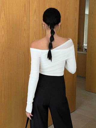 Solid Off Shoulder Long Sleeve Top