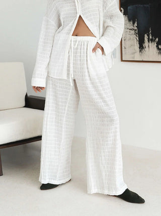 Sheer Striped Wide Leg Pants