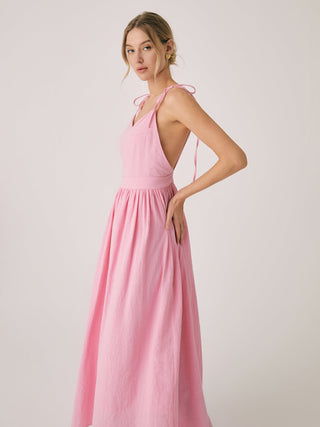 Cotton & Linen Backless Long Dress