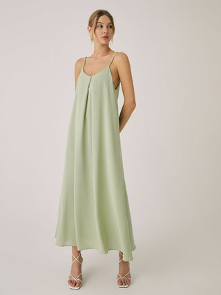 Cotton Blends Pleated Long Dress