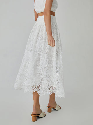 Eyelet Rosebud Pattern Maxi Skirt