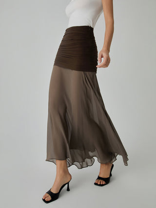 Net Chiffon Patchwork Maxi Skirt