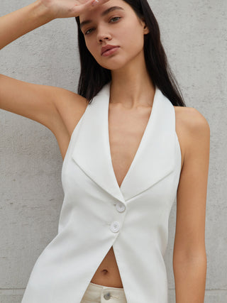 Solid Tailored Button Halter Waistcoat