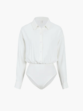 Solid Collared Button Long Sleeve Bodysuit