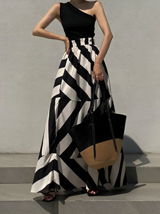 Stripe Print Long Skirt