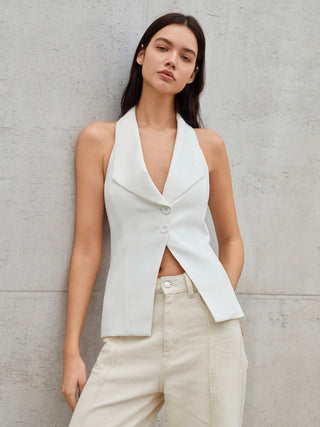 Solid Tailored Button Halter Waistcoat