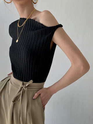 Asymmetrical Neck One Shoulder Off Knit Top