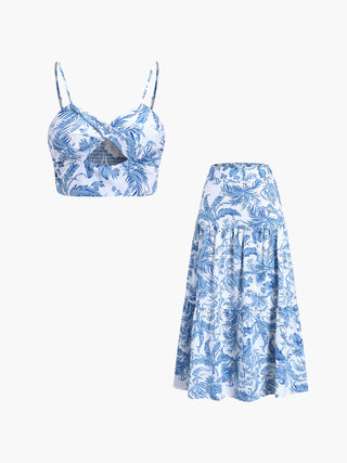 Seaside Joy Print Twist Detail Skirt Set