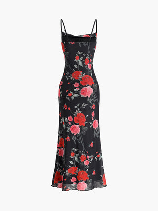 Roses Print Floral Cami Long Dress