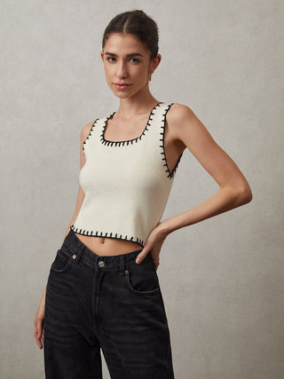 Minimalism Contrast Trim Tank Top