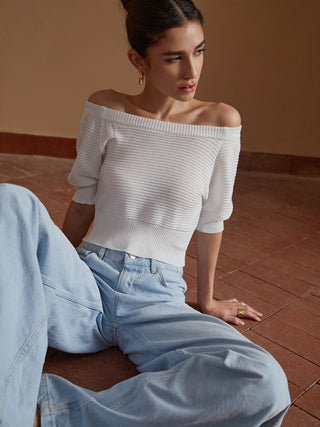 Solid Off-Shoulder Knit Top